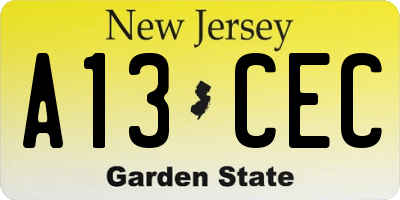 NJ license plate A13CEC