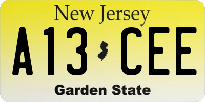 NJ license plate A13CEE