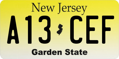 NJ license plate A13CEF
