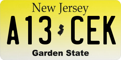 NJ license plate A13CEK