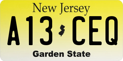 NJ license plate A13CEQ