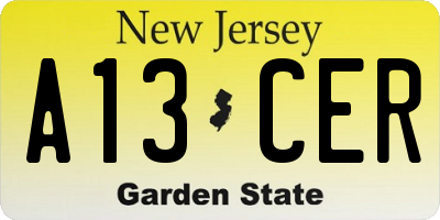 NJ license plate A13CER