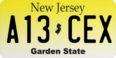 NJ license plate A13CEX