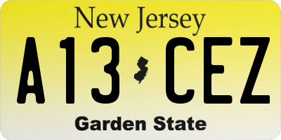 NJ license plate A13CEZ