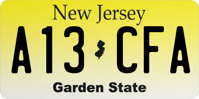NJ license plate A13CFA