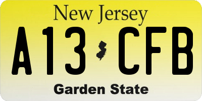 NJ license plate A13CFB