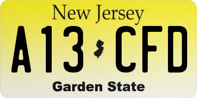 NJ license plate A13CFD