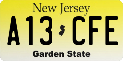 NJ license plate A13CFE