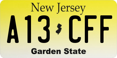 NJ license plate A13CFF