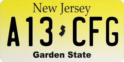 NJ license plate A13CFG