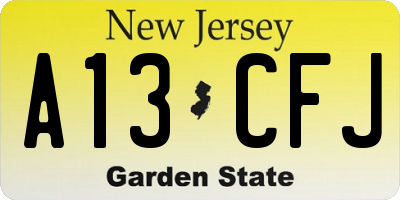 NJ license plate A13CFJ