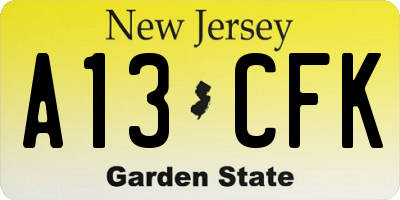NJ license plate A13CFK