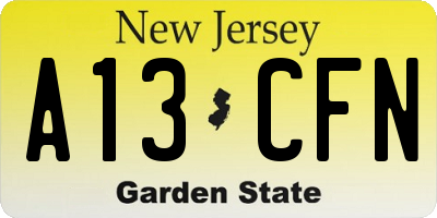 NJ license plate A13CFN