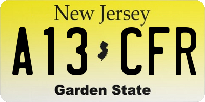 NJ license plate A13CFR