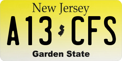 NJ license plate A13CFS