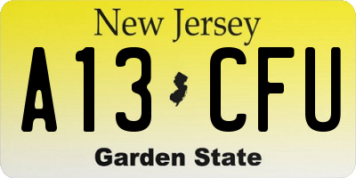 NJ license plate A13CFU