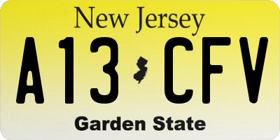 NJ license plate A13CFV