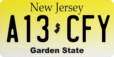 NJ license plate A13CFY
