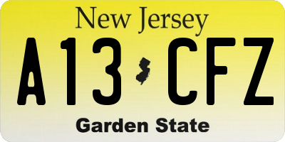 NJ license plate A13CFZ