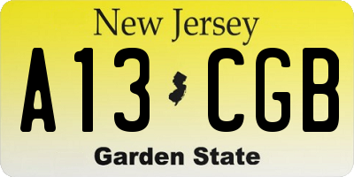 NJ license plate A13CGB