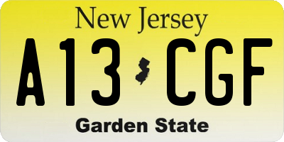 NJ license plate A13CGF