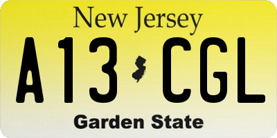 NJ license plate A13CGL