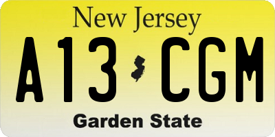 NJ license plate A13CGM