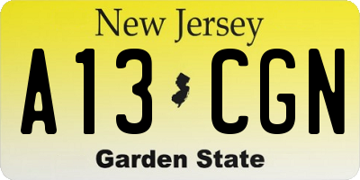 NJ license plate A13CGN