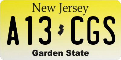 NJ license plate A13CGS