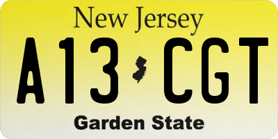 NJ license plate A13CGT