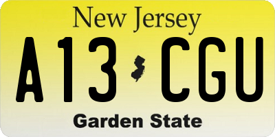 NJ license plate A13CGU