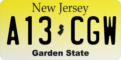 NJ license plate A13CGW