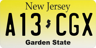 NJ license plate A13CGX