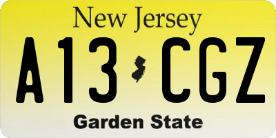 NJ license plate A13CGZ