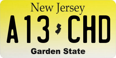 NJ license plate A13CHD
