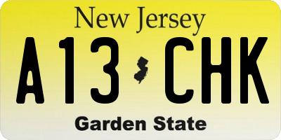 NJ license plate A13CHK