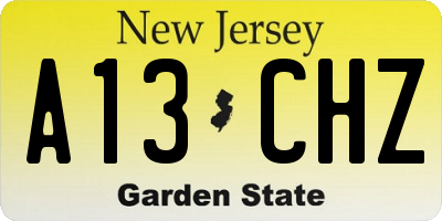 NJ license plate A13CHZ