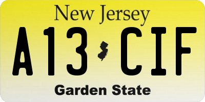 NJ license plate A13CIF