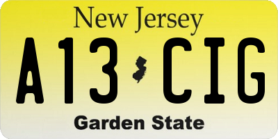 NJ license plate A13CIG