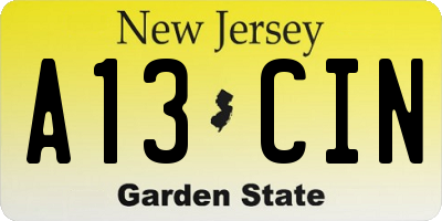 NJ license plate A13CIN