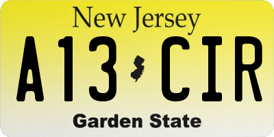 NJ license plate A13CIR