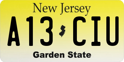 NJ license plate A13CIU