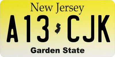 NJ license plate A13CJK
