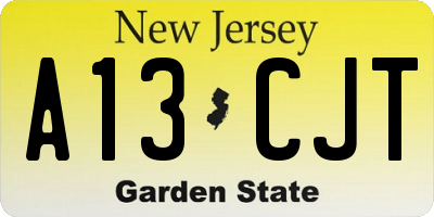 NJ license plate A13CJT