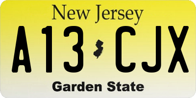 NJ license plate A13CJX