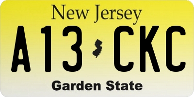 NJ license plate A13CKC