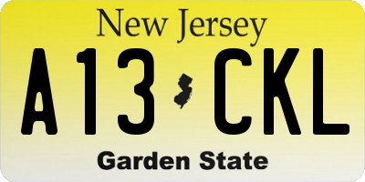 NJ license plate A13CKL