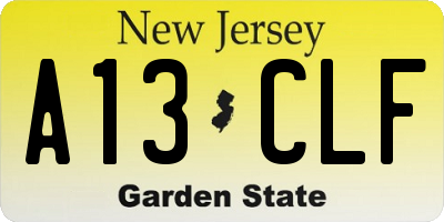 NJ license plate A13CLF
