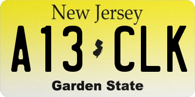 NJ license plate A13CLK