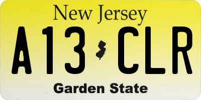 NJ license plate A13CLR